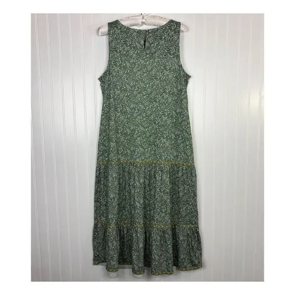 J Jill Tiered Midi Green Floral Dress Size M Petite Spring Boho Cottage Prairie - Picture 3 of 13